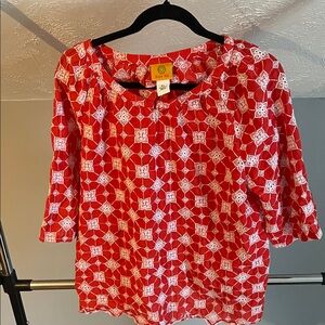 Ruby Rd. Red and White Patterned Blouse